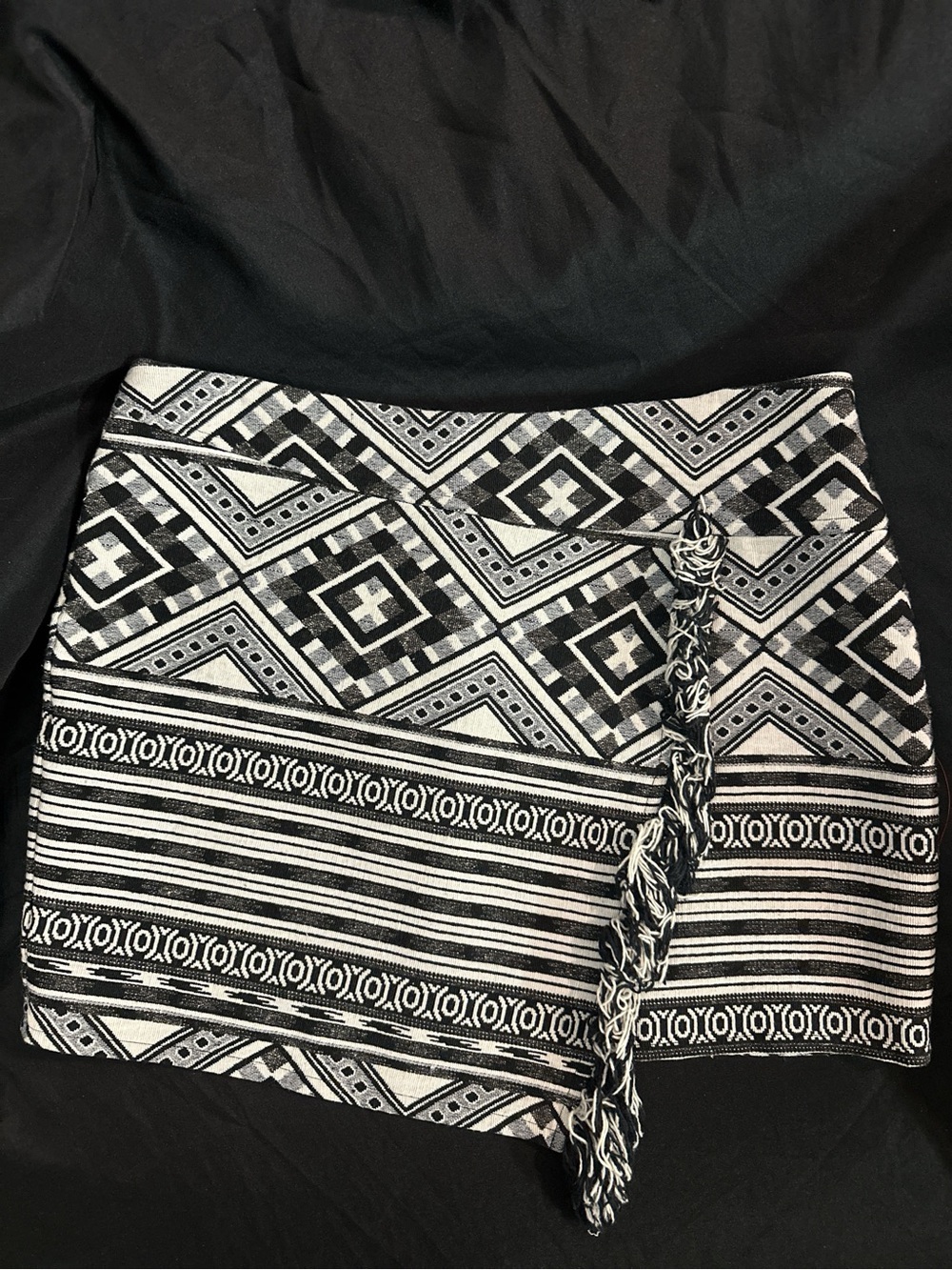 Topshop Black and White Patterned Mini Skirt with Zip